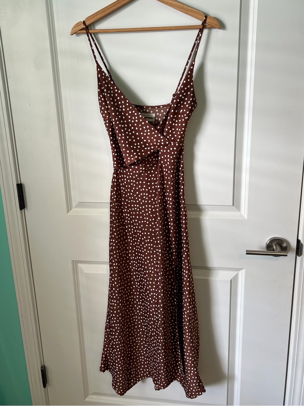 Urban Outfitters Polka Dot Brown Silk Midi Dress Size XS Wedding Guest